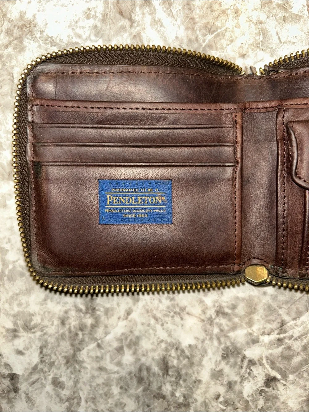 Pendleton Wyeth Trail Zip Wallet Wool Leather Turquoise Geometric